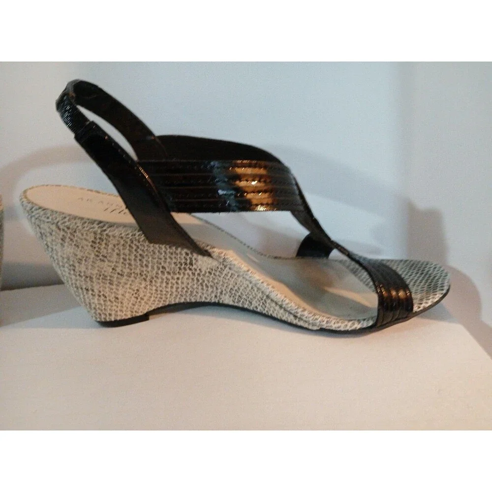 Anne Klein Iflex Black Faux Snake Skin Wedge Pump Womens 8.5 M Open Toe Pretty